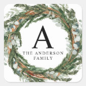 Moderne minimale blauw blauw bladerblad met winter vierkante sticker (Voorkant)