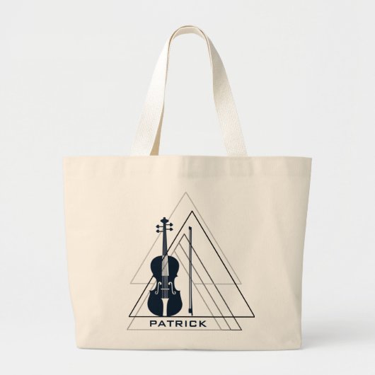 Moderne minimale blauw- en witViolin Designer Grote Tote Bag (Voorkant)