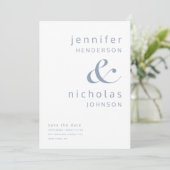 Moderne, minimale, blauwe ampersand foto save the date (Staand voorkant)