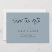 Moderne, minimale blauwe bruiloft met mosterdblauw save the date (Voorkant)