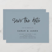 Moderne, minimale blauwe bruiloft met mosterdblauw save the date (Voorkant / Achterkant)