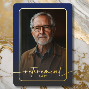Moderne minimale blauwe foto pensioen partij folie uitnodiging