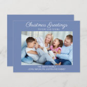 Moderne, minimale blauwe foto, prettig kerstfeest feestdagenkaart (Voorkant / Achterkant)