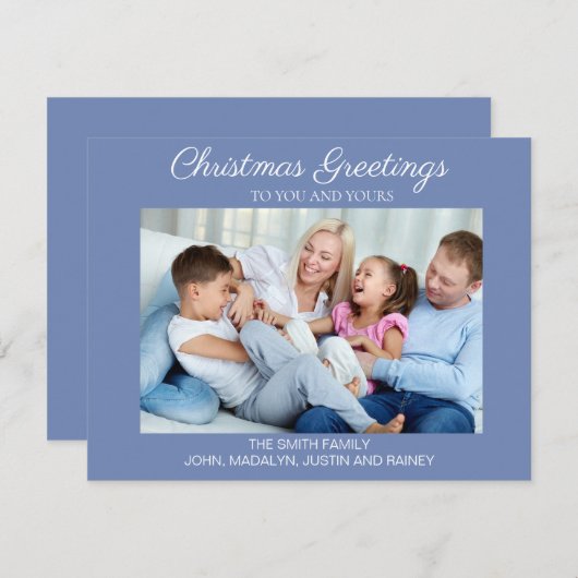 Moderne, minimale blauwe foto, prettig kerstfeest feestdagenkaart (Voorkant / Achterkant)
