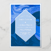 Moderne minimale blauwe golven Abstracte bruiloft Folie Uitnodiging (Voorkant)