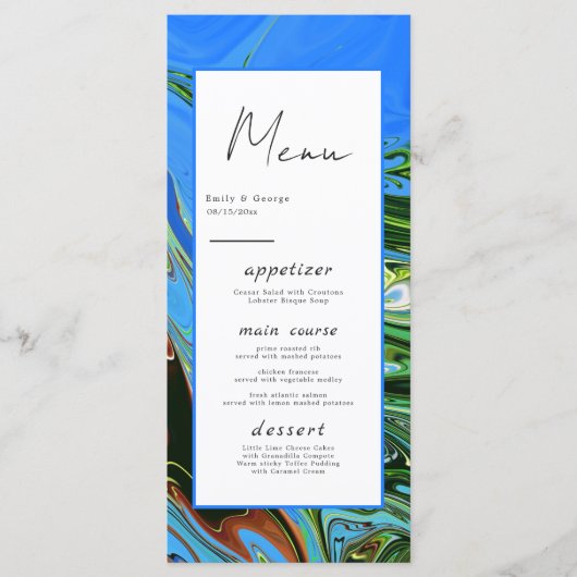 Moderne minimale blauwe groene Abstracte artistiek Menu (Voorkant)