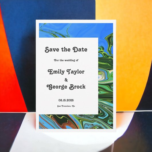 Moderne minimale blauwe groene Abstracte artistiek Save The Date
