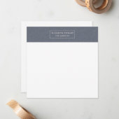 Moderne, minimale blauwe linnen en Kaart voor ivor Notitiekaartje (Voorkant / Achterkant in situ)