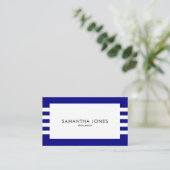 Moderne, minimale blauwe marinestreep Freelancer Visitekaartje (Staand voorkant)