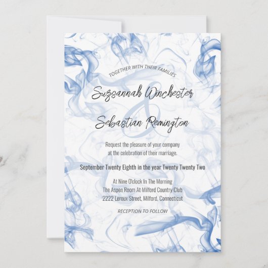 Moderne minimale blauwe mist Wedding Sjabloon Kaart (Voorkant)