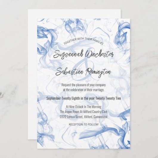 Moderne minimale blauwe mist Wedding Sjabloon Kaart (Voorkant / Achterkant)