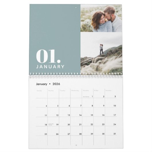 Moderne minimale blauwe multi-fotofamilie kalender (Jan 2026)