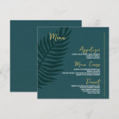 Moderne, minimale blauwe palm lef bruiloft menu (Voorkant / Achterkant)