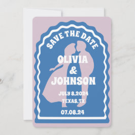 Moderne minimale blauwe retro golvende boog vet da save the date
