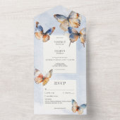 Moderne minimale blauwe & roest vlinders geen dine all in one uitnodiging (Binnen)