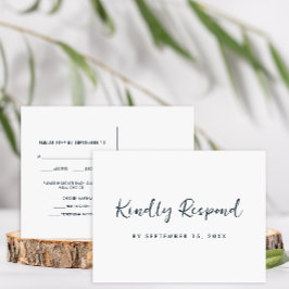 Moderne minimale blauwe RSVP Trendy Script Maaltij Uitnodiging Briefkaart