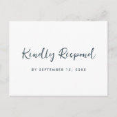 Moderne minimale blauwe RSVP Trendy Script Maaltij Uitnodiging Briefkaart (Voorkant)