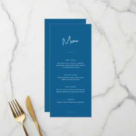 Moderne minimale blauwe script bruiloft menu