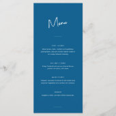 Moderne minimale blauwe script bruiloft menu (Voorkant)