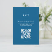 Moderne minimale blauwe script bruiloft RSVP kaartje (Staand voorkant)