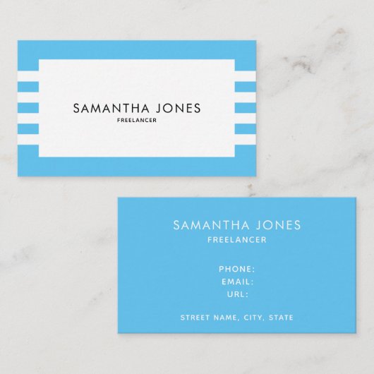 Moderne, minimale blauwe strepes Freelancer Visitekaartje (Voorkant / Achterkant)