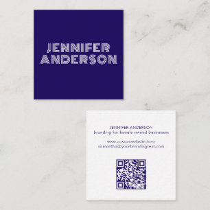 Moderne minimale blauwe typografie Aangepaste QR-c Vierkante Visitekaartje