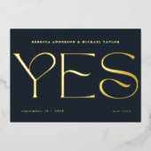 Moderne minimale blauwe Typografie Weduwdatum Folie Uitnodiging (Voorkant)