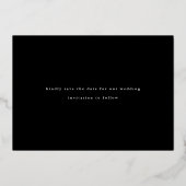 Moderne minimale blauwe Typografie Weduwdatum Folie Uitnodiging (Achterkant)