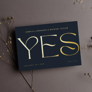 Moderne minimale blauwe Typografie Weduwdatum Folie Uitnodiging