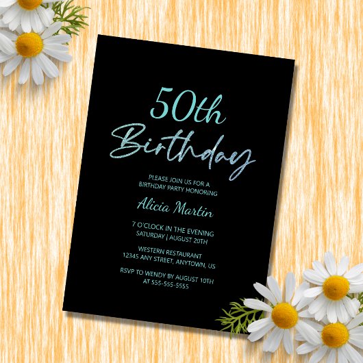 Moderne & Minimale Blauwe Typografie Zwart Verjaar Kaart