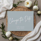 Moderne minimale blauwe wijzig de datum bekendmaki briefkaart