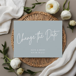 Moderne minimale blauwe wijzig de datum bekendmaki briefkaart