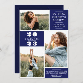 Moderne minimale blauwe witte foto-raster Afstuder Aankondiging