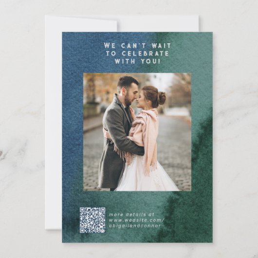 Moderne, minimale Blauwgroen blauwe fotouitnodigin Kaart (Achterkant)