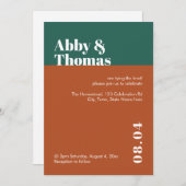 Moderne minimale Blauwgroen colorblokbruiloft met  Kaart (Voorkant / Achterkant)