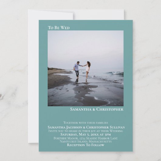 Moderne, minimale Blauwgroen eenvoudige foto-bruil Kaart (Voorkant)