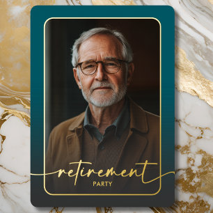 Moderne minimale Blauwgroen foto pensioen partij Folie Uitnodiging