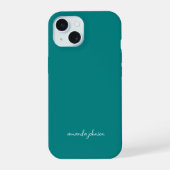 Moderne minimale Blauwgroen Monogram Cursieve naam iPhone 15 Case (Achterkant)