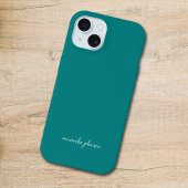 Moderne minimale Blauwgroen Monogram Cursieve naam iPhone 15 Case