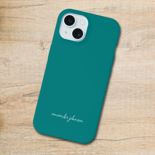 Moderne minimale Blauwgroen Monogram Cursieve naam iPhone 15 Case