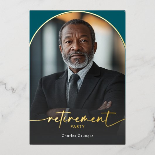 Moderne minimale Blauwgroen pensioenpartij Folie Uitnodiging (Voorkant)