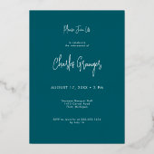 Moderne minimale Blauwgroen pensioenpartij Folie Uitnodiging (Achterkant)