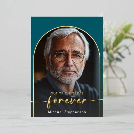 Moderne minimale Blauwgroen pensioenpartij Folie Uitnodiging (Staand Voorkant)