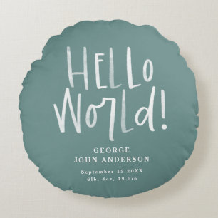 Moderne minimale blauwgroen typografie foto baby rond kussen