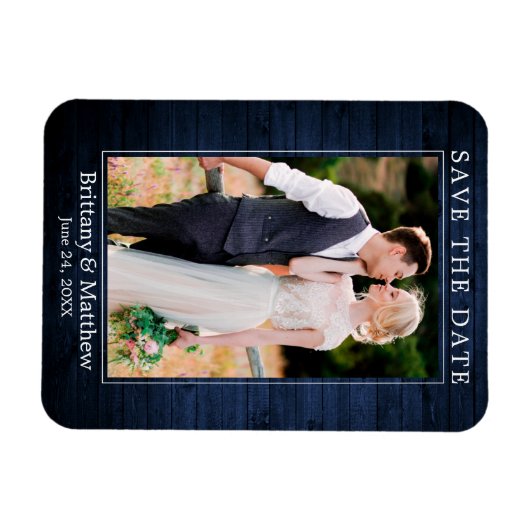 Moderne, minimale blauwhout afdrukken Bespaar de d Magneet (Horizontaal)