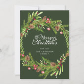Moderne minimale bloemenkrans script Kerstmis Feestdagenkaart (Voorkant)