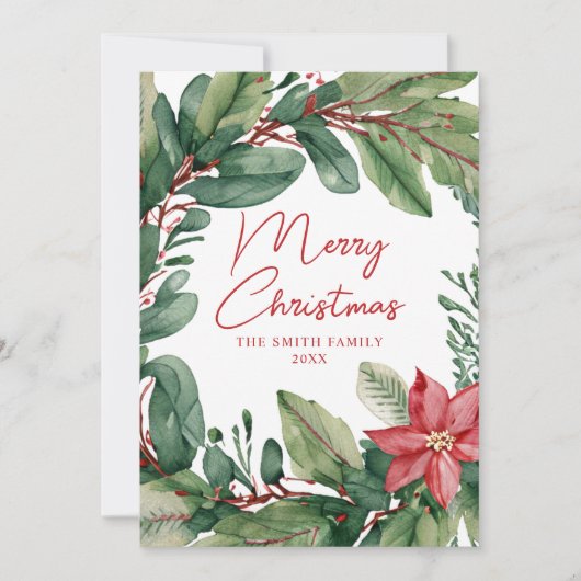 Moderne minimale bloemenkrans Vrolijk kerstfeest Feestdagenkaart (Voorkant)