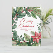 Moderne minimale bloemenkrans Vrolijk kerstfeest Feestdagenkaart (Staand voorkant)