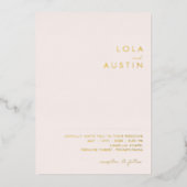 Moderne minimale blush en gouden Casual bruiloft e Folie Uitnodiging (Voorkant)