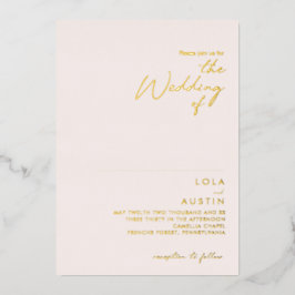 Moderne minimale blush en gouden weddenschap folie uitnodiging